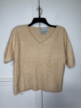 Worth Cream V-Neck Short Sleeve Sweater L